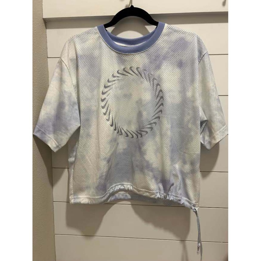 Nike Women Blue Tie Dye Mesh Jersey Crop Top CZ9324-569 Size Med Blokecore